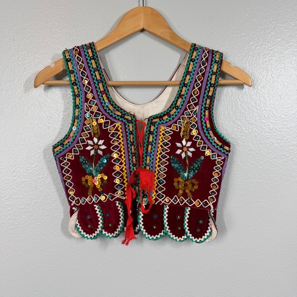 Handmade Other - Vintage Polish European Beaded Sequins Velvet Vest Women's Folk Art Festival